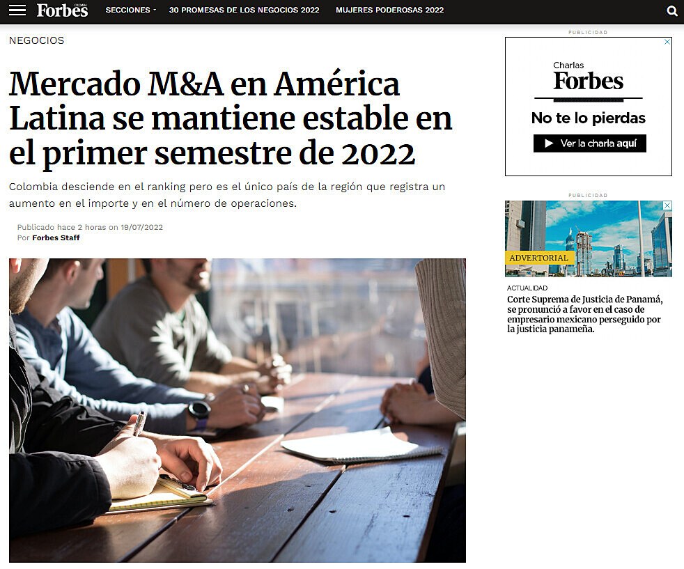 Mercado M&A en Amrica Latina se mantiene estable en el primer semestre de 2022